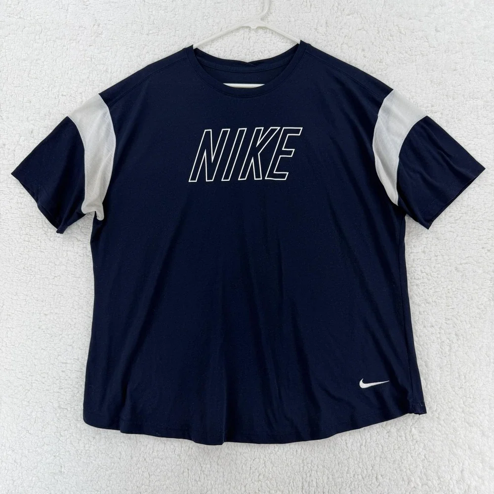 Nike Shirt Mens 2XL Navy Blue Dri-Fit Athletic Short Sleeve Training Y2K